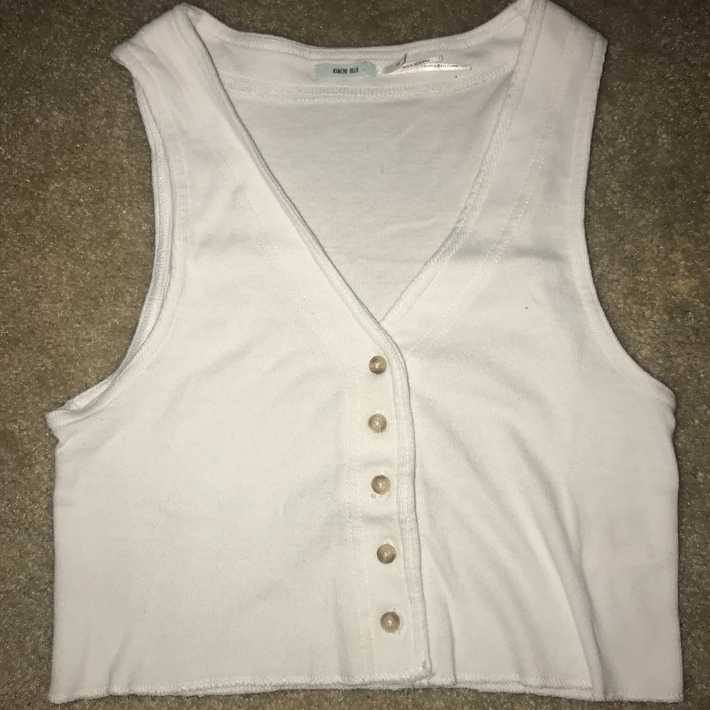 White Button down crop top